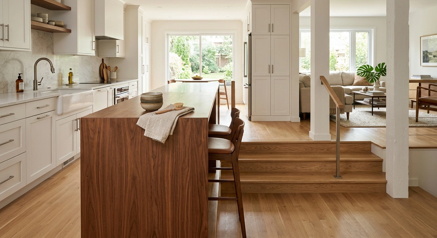 open concept split level kitchen remodel